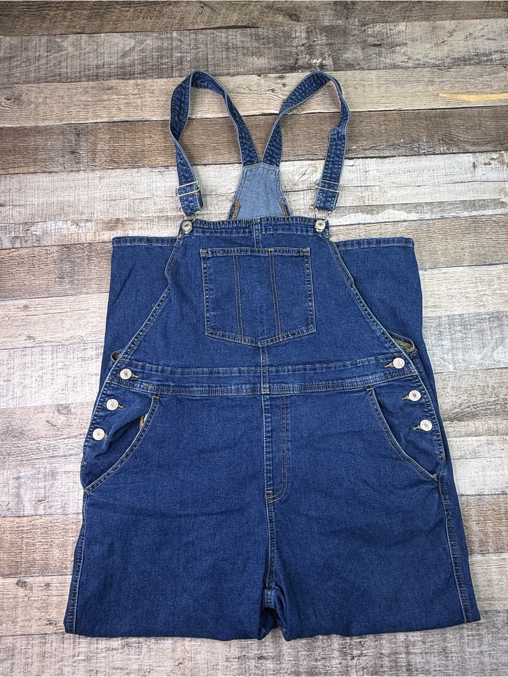 Classic Dark Blue Jean Denim Womens Bib Overalls XL Stretch Relaxed Fit